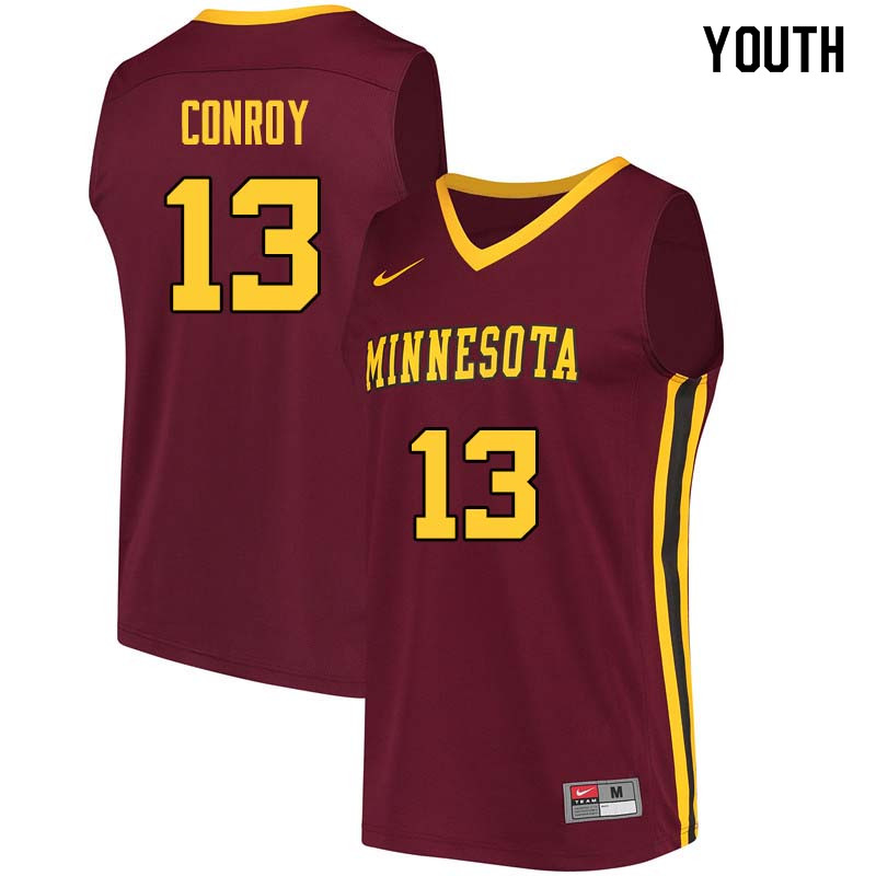 Youth #13 Hunt Conroy Minnesota Golden Gophers College Basketball Jerseys Sale-Maroon - Click Image to Close